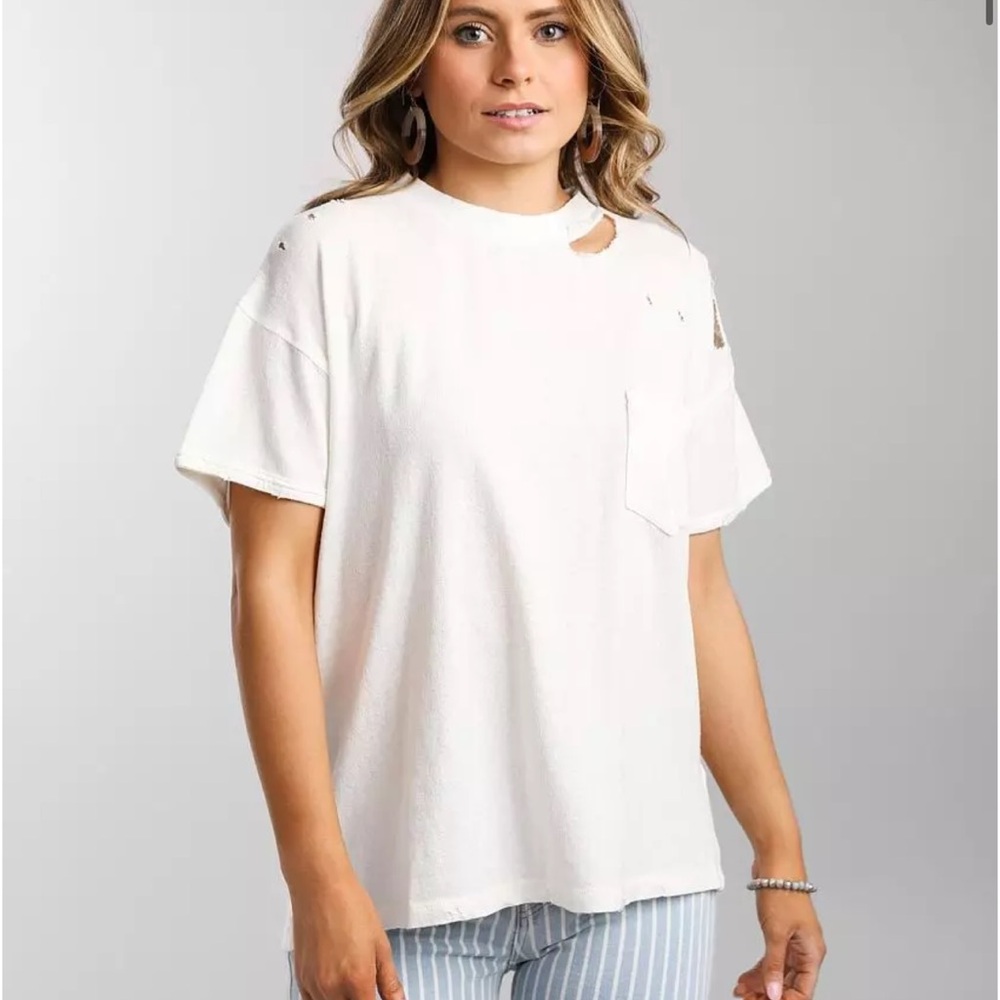 Free people Rubi Pocket Destructed Slouchy Tee